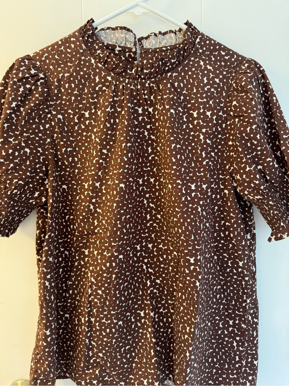 J. Crew Brown Printed Short-Sleeve Ruffle-Neck Polo NWT